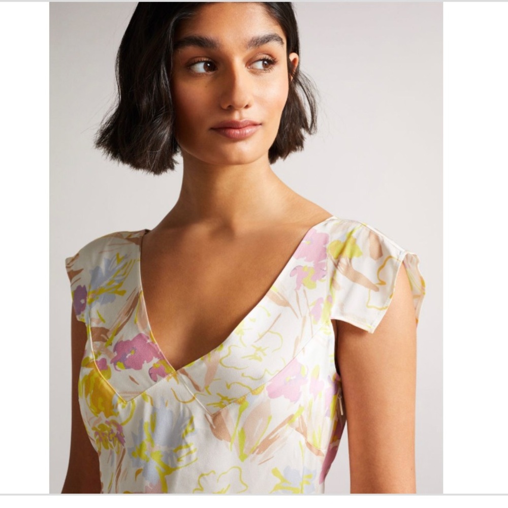 Floral V-Neck Cap Sleeve Dress in Pastel Multi Color Ted Baker